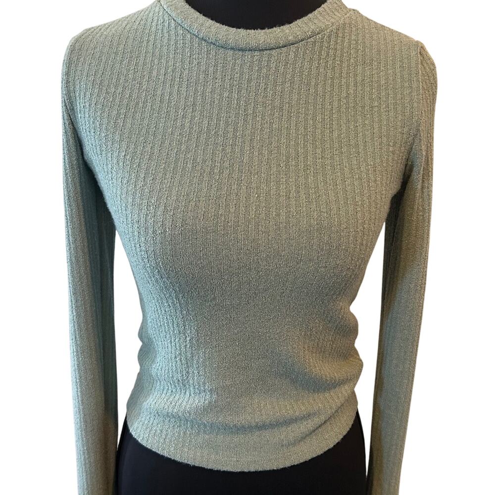 Carly Jean Los Angeles Womens S Sage Green Ribbed Knit Long Sleeve Top Crewneck